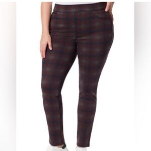 Anthropologie Sanctuary Grey Burgundy Plaid Plus Size Straight Leg Pants 2X